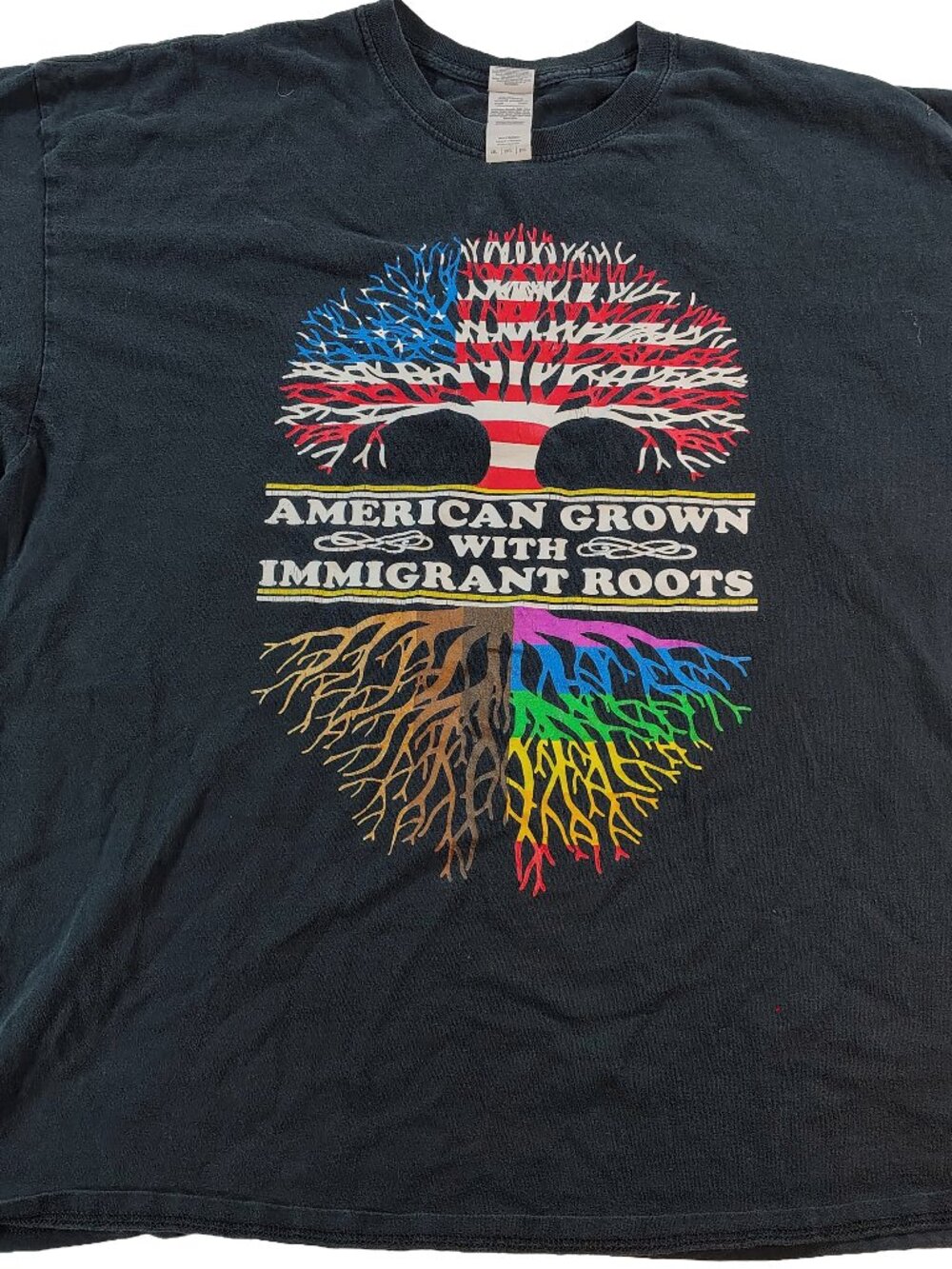 Men's Black XXL American Grown With Immigrant Roots Patriotic Graphic T-Shirt